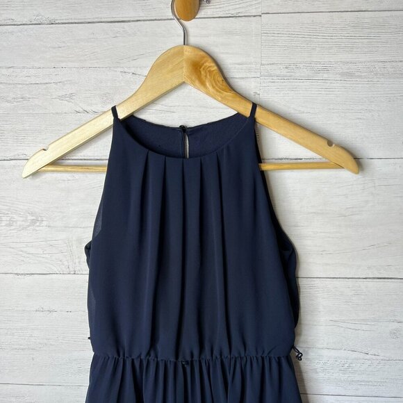 Dress Womens Size XS Navy Chiffon Sleeveless Pleated Lined Cocktail Date Night - Picture 5 of 16